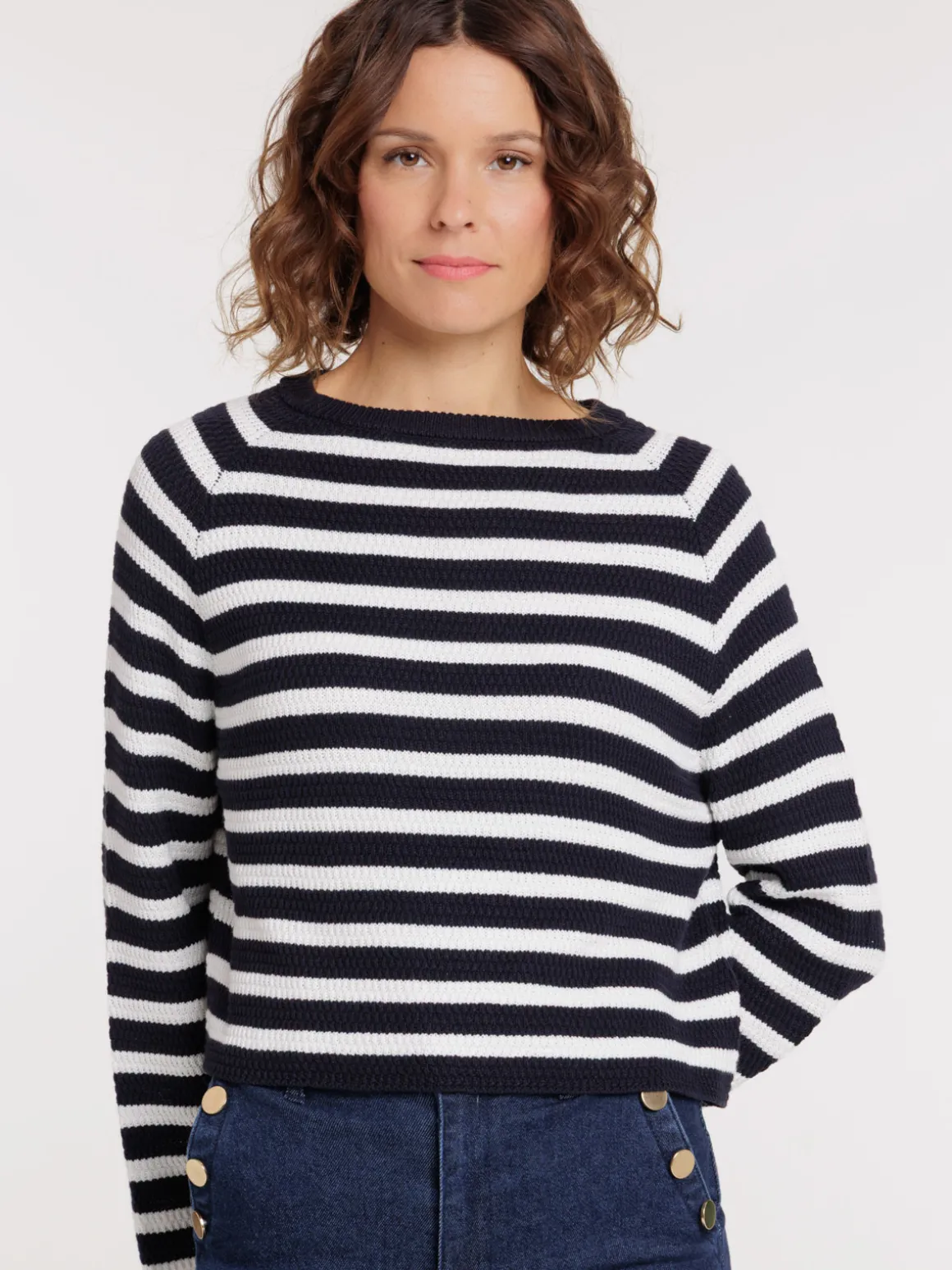 Pull col rond rayé femme
