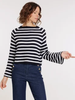 Pull col rond rayé femme