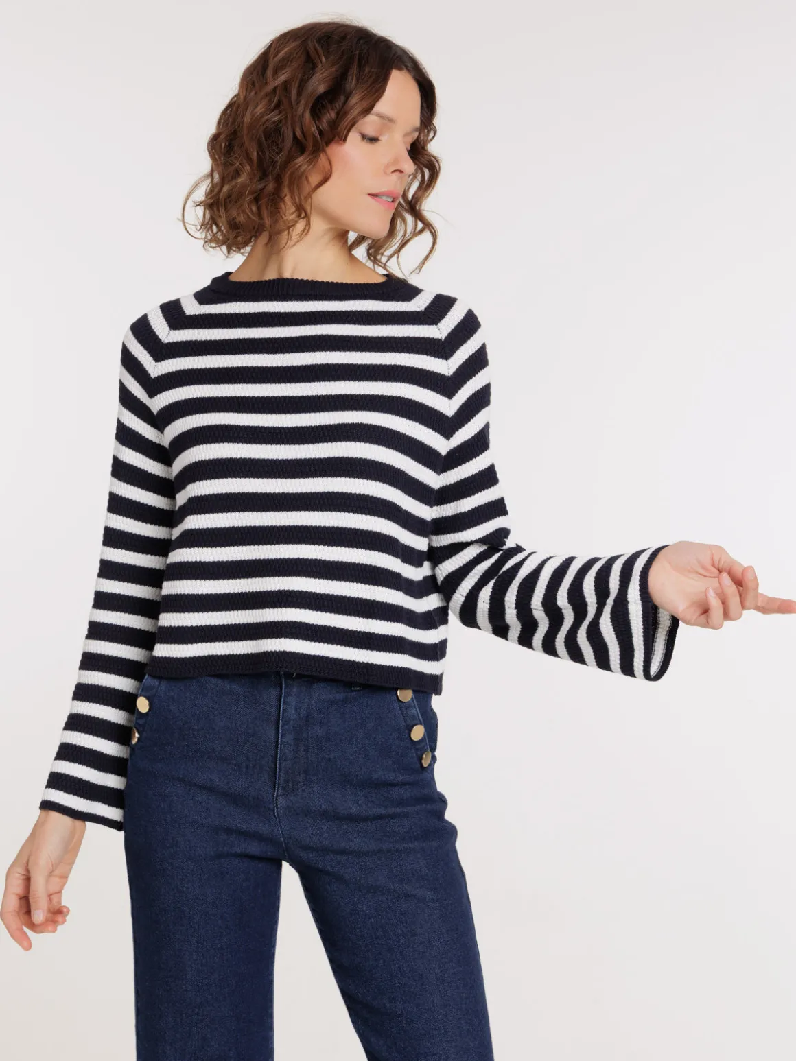 Pull col rond rayé femme