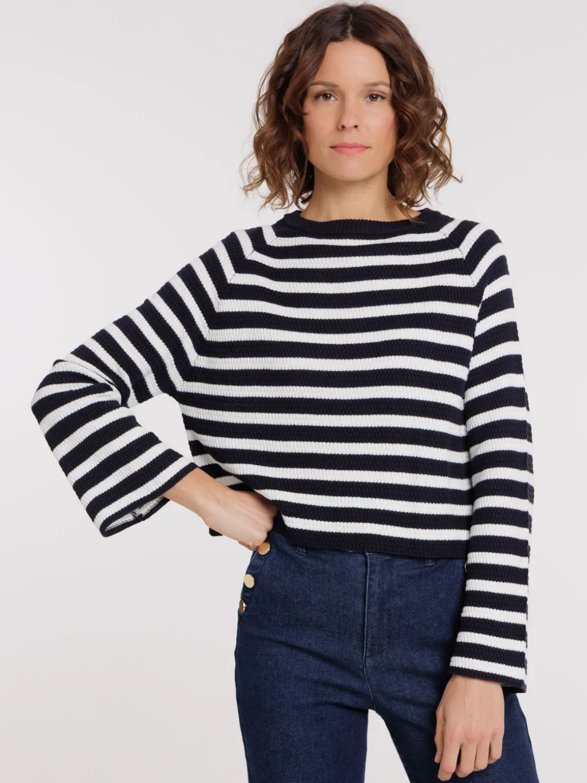 Pull col rond rayé femme