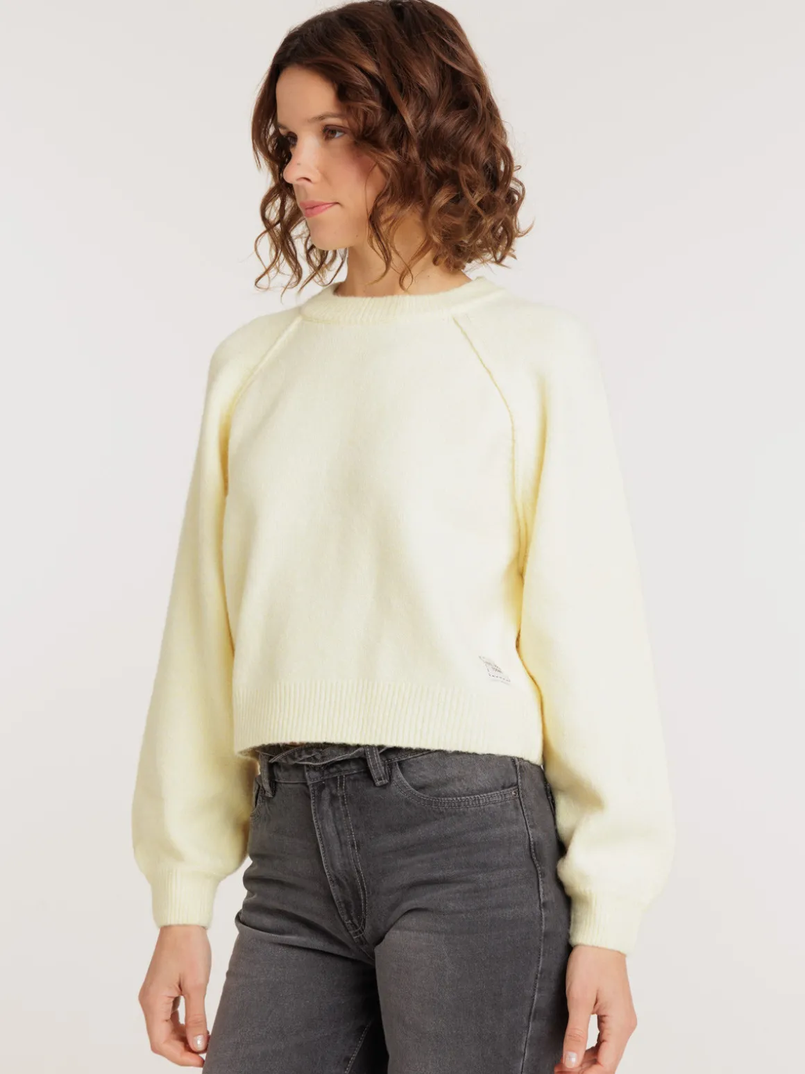 Pull col rond vanille femme