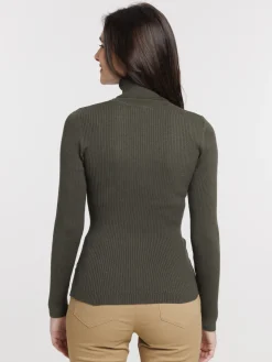 Pull col roulé vert foncé femme