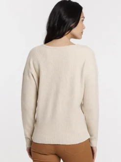 Pull col V beige grisé femme