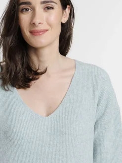 Pull col V bleu glacier femme