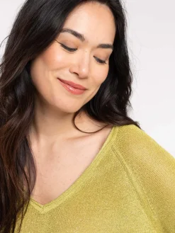 Pull col V brillant olivette femme