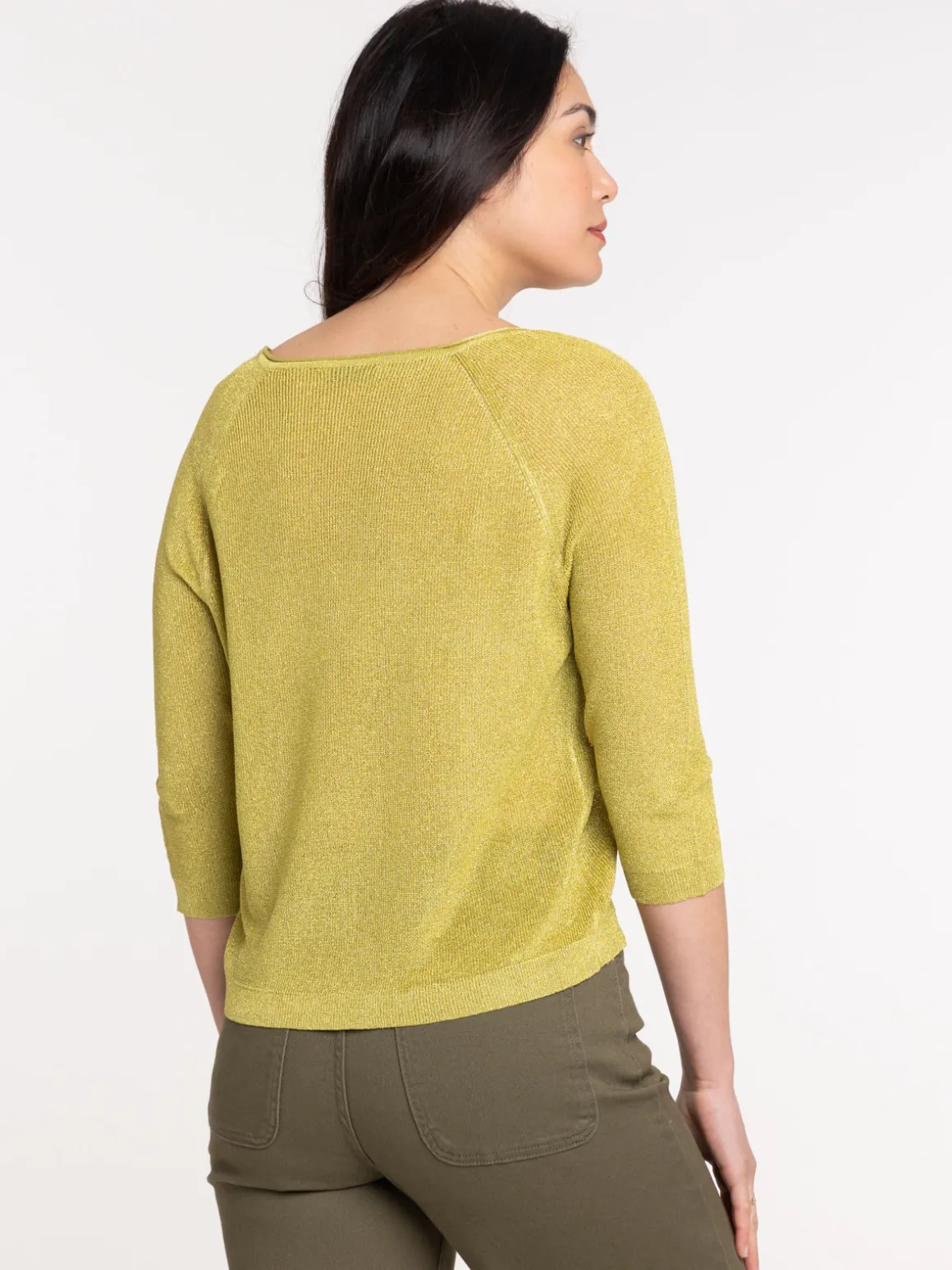 Pull col V brillant olivette femme