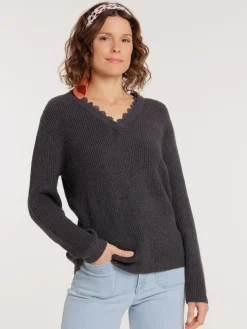 Pull col V dentelle femme