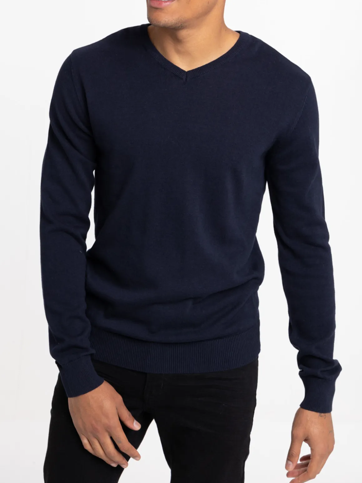 Pull col V marine navy homme