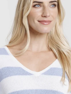 Pull col V rayé femme