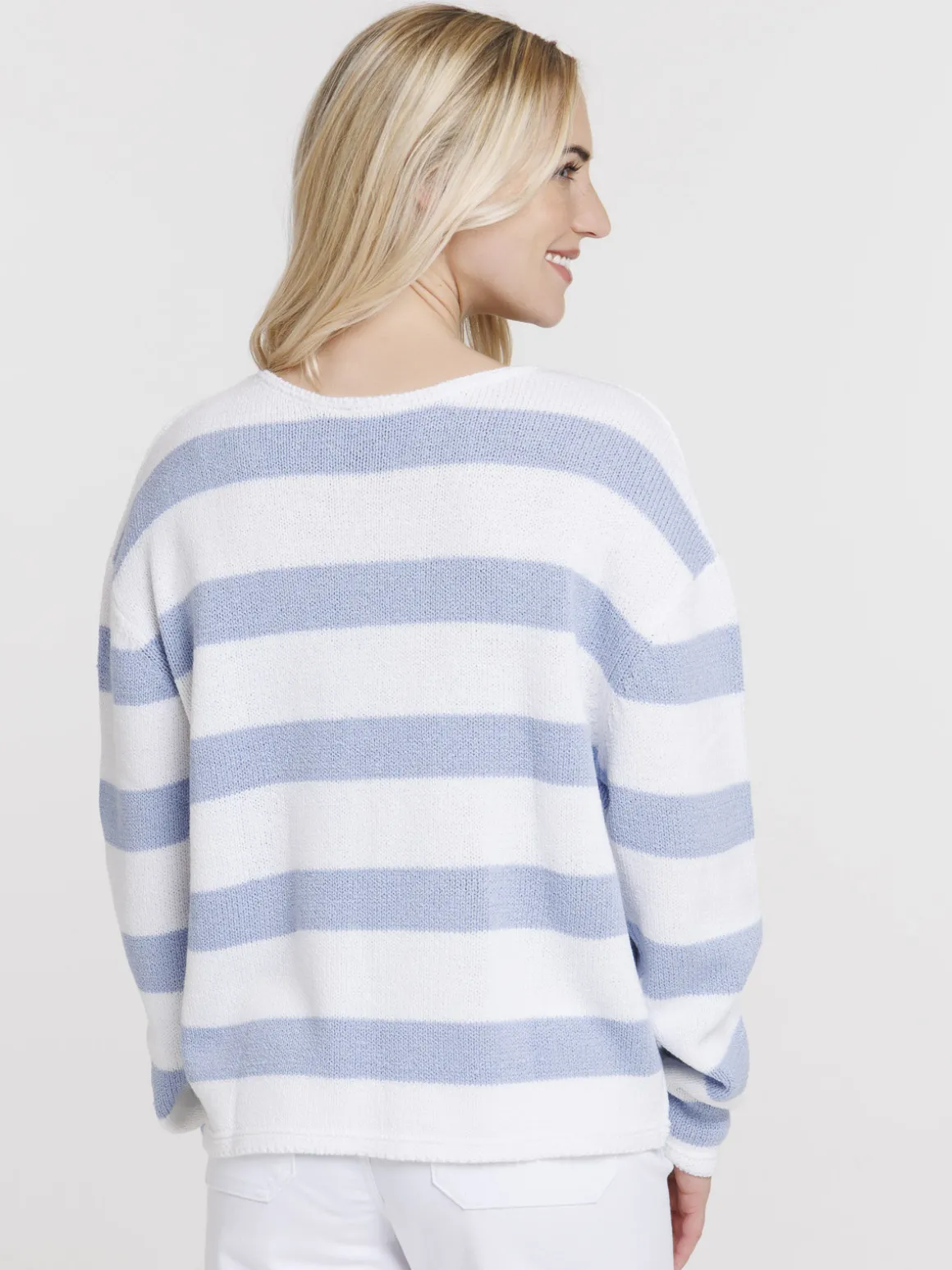 Pull col V rayé femme