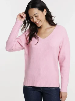 Pull col V rose femme