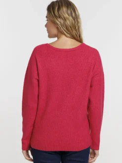 Pull col V rose fiesta femme