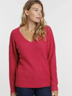 Pull col V rose fiesta femme