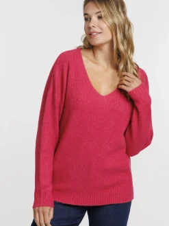 Pull col V rose fiesta femme