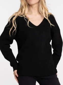 Pull col V tout doux noir femme