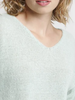 Pull col V vert retro femme