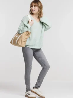 Pull col V vert retro femme