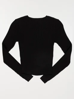 Pull court col rond noir fille (XXS-M)