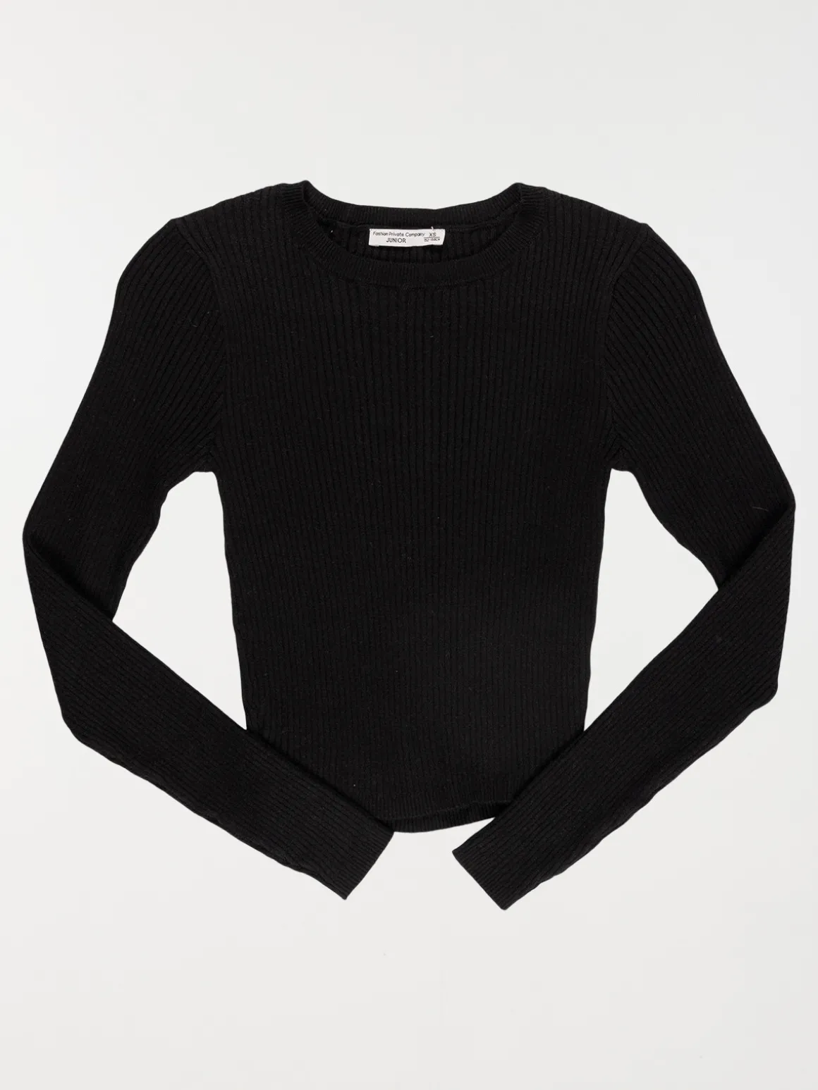 Pull court col rond noir fille (XXS-M)