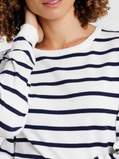 Pull écru col rond rayé femme