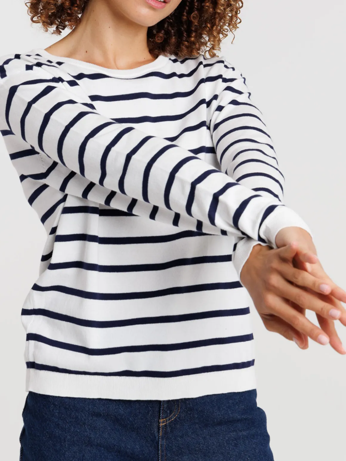 Pull écru col rond rayé femme