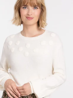 Pull écru fleurs femme
