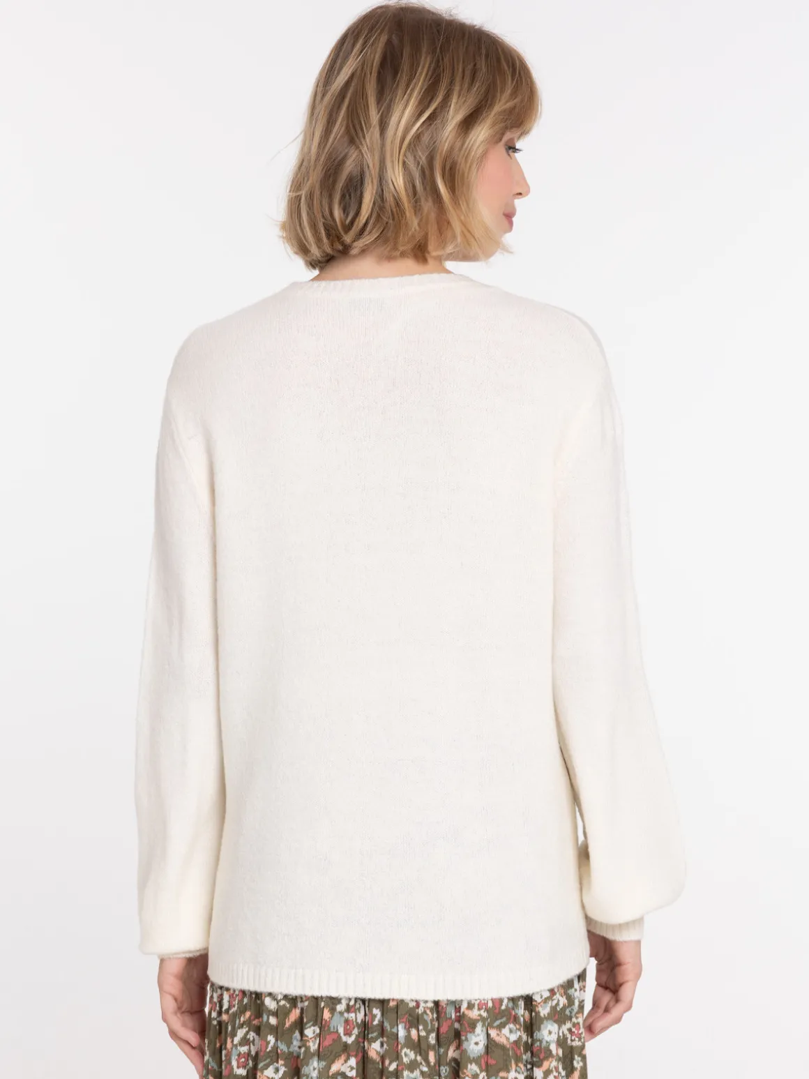 Pull écru fleurs femme