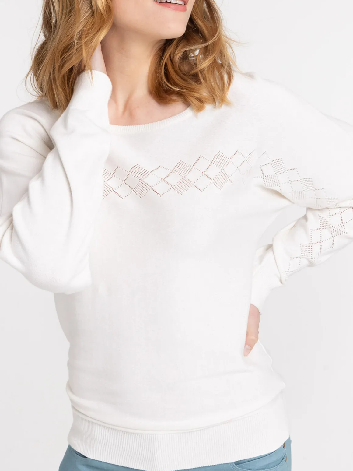 Pull écru manches longues femme