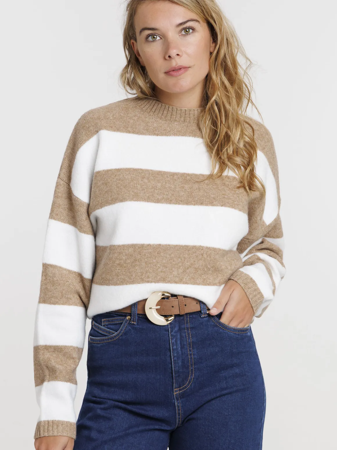Pull écru rayé femme