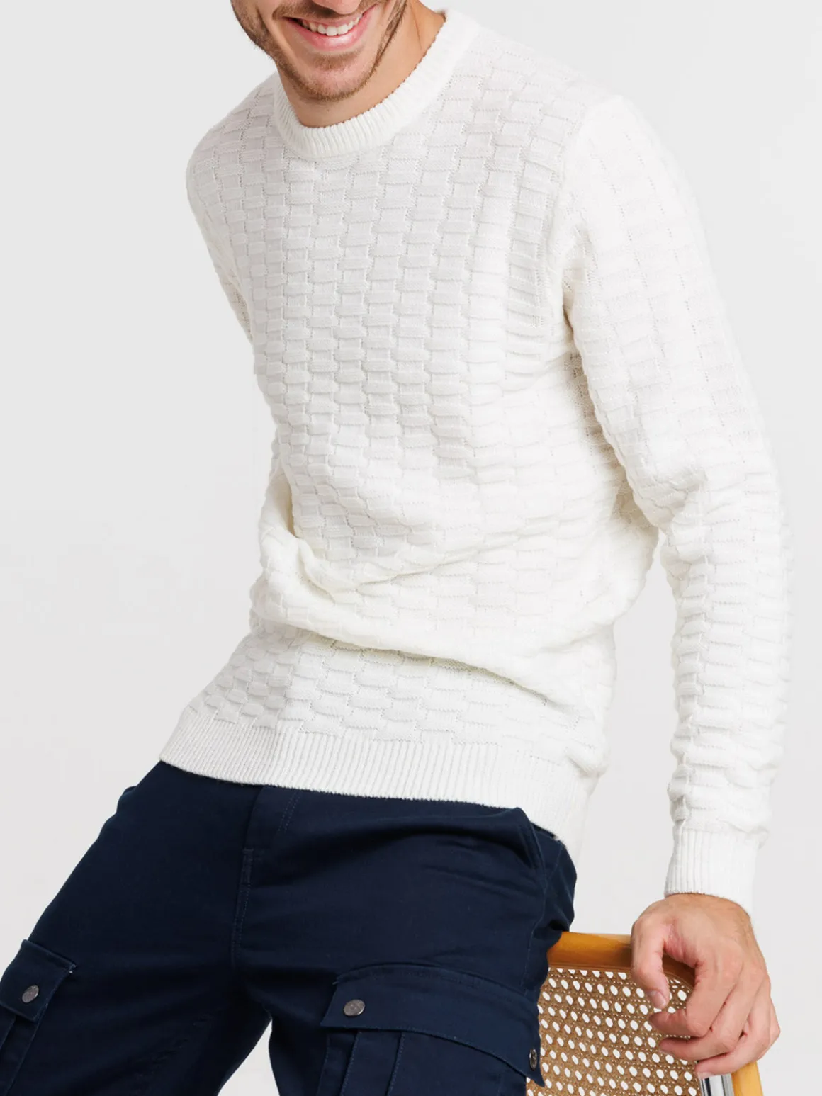 Pull écru relief homme