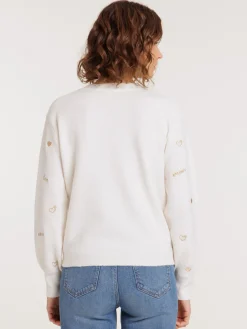 Pull femme coeurs et message brodés