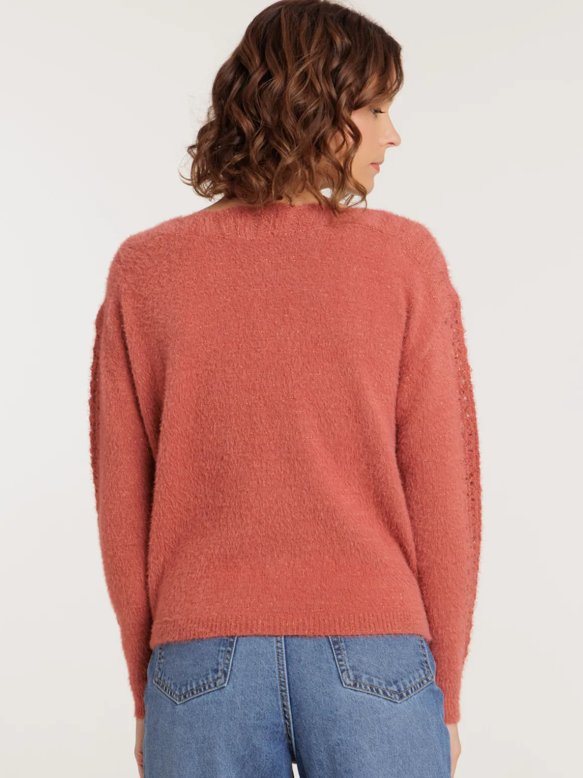 Pull femme col bateau festonné marsala