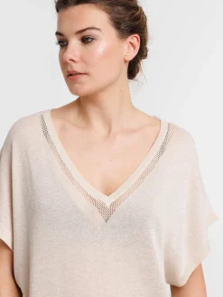 Pull femme col V brillant