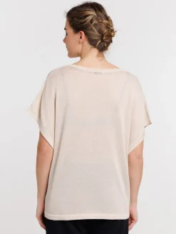 Pull femme col V brillant