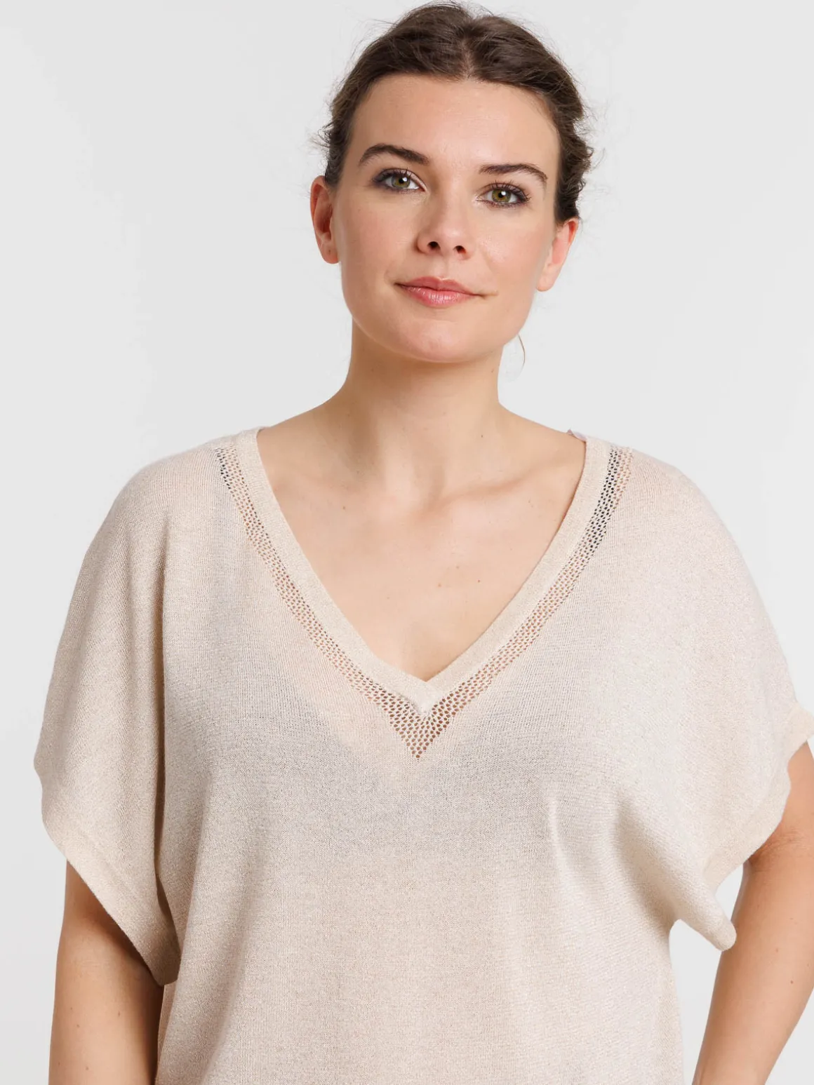 Pull femme col V brillant