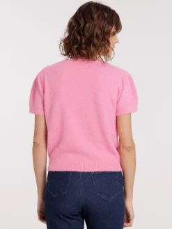 Pull femme rose manches courtes