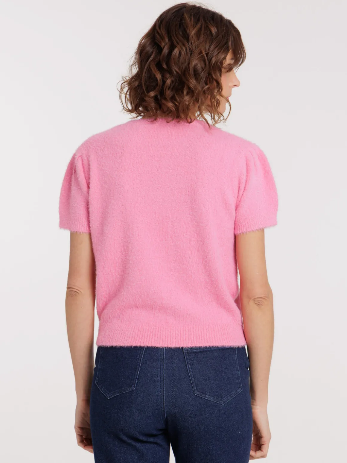 Pull femme rose manches courtes