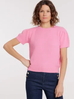 Pull femme rose manches courtes