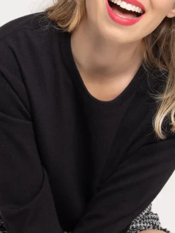 Pull fin col rond coloris noir femme