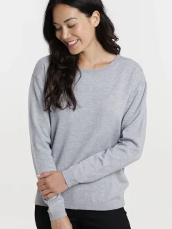 Pull fin col rond gris clair chiné femme