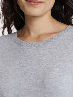 Pull fin col rond gris clair chiné femme