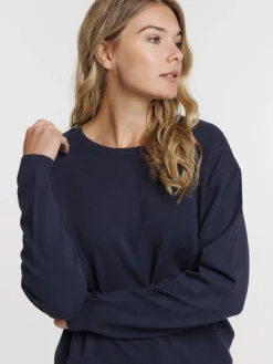 Pull fin col rond marine navy femme