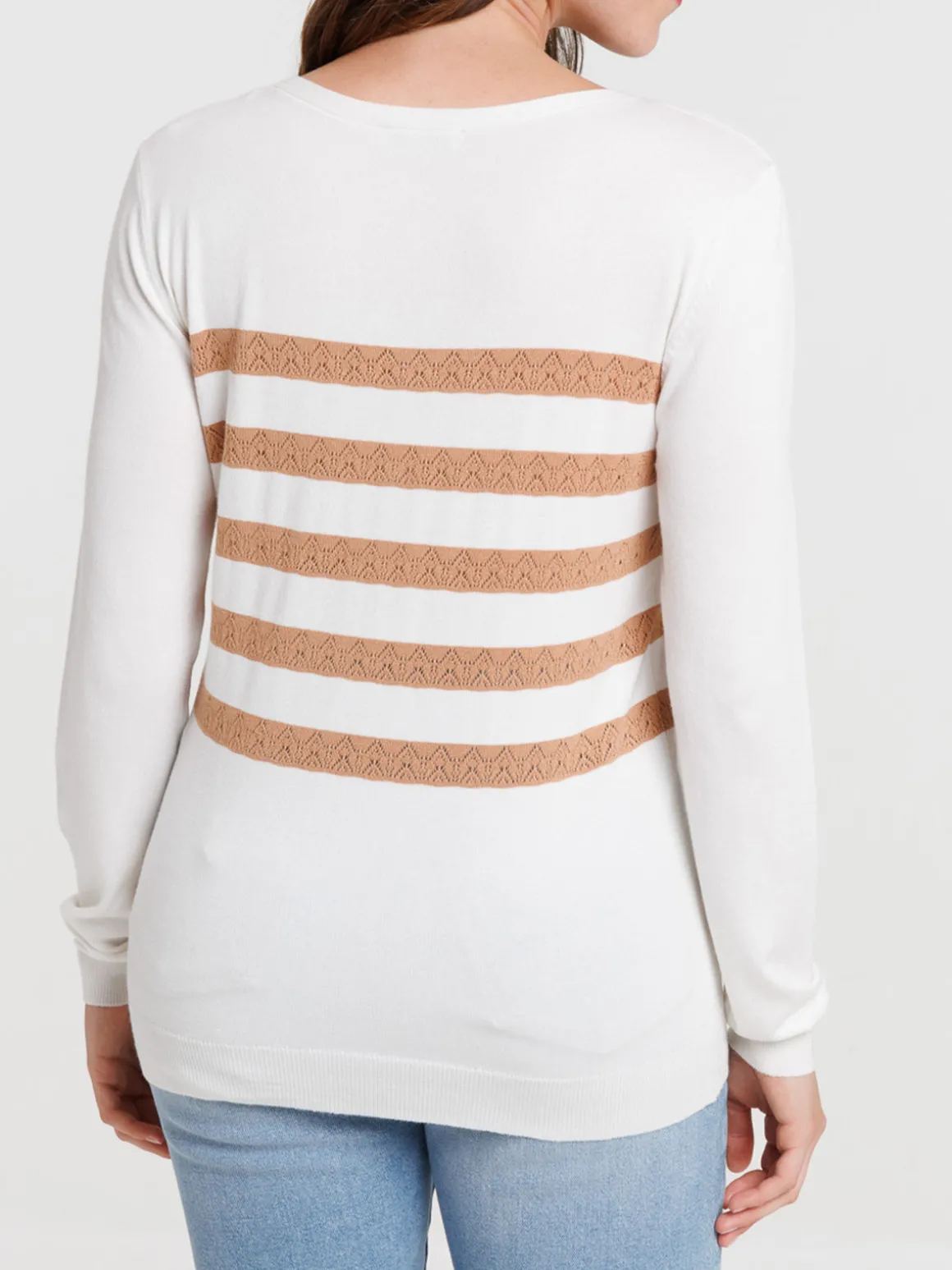 Pull fin écru rayure croissant femme
