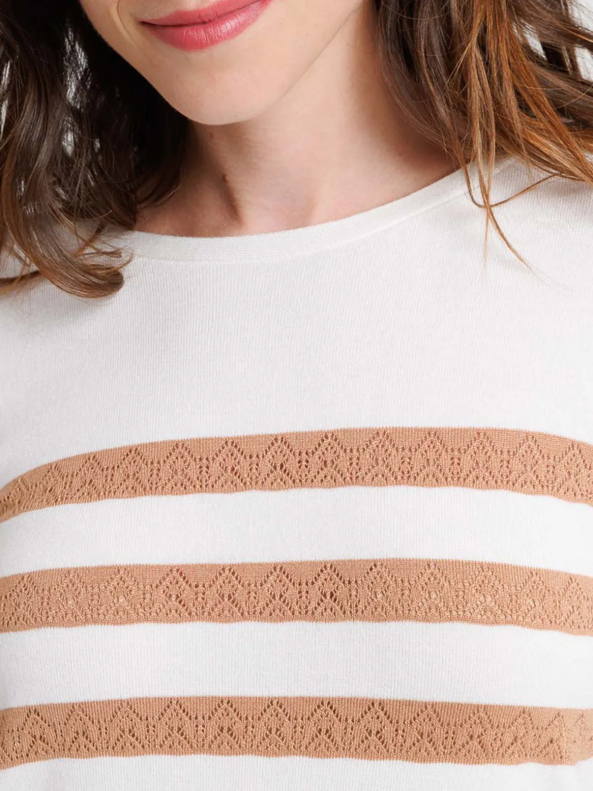 Pull fin écru rayure croissant femme