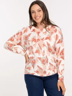 Pull fleuri col rond femme