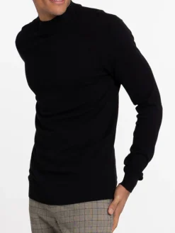 Pull homme col montant noir homme