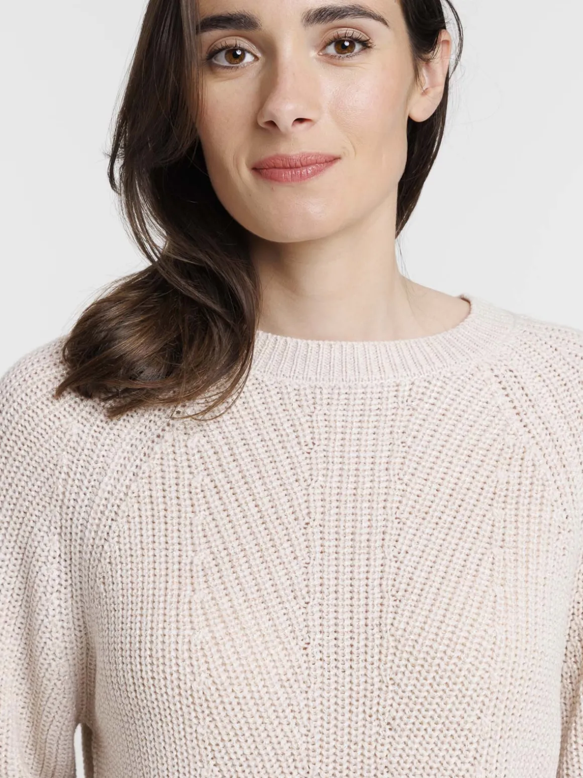 Pull maille brillante beige rosé femme