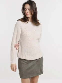 Pull maille brillante beige rosé femme