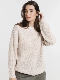Pull maille brillante beige rosé femme