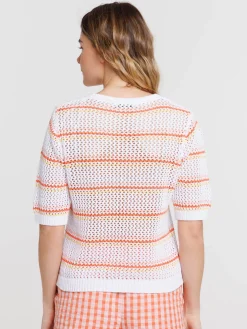 Pull manches courtes rayures femme